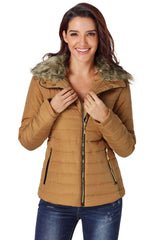 Faux Fur Collar Zipper Two-Pocket Jacket