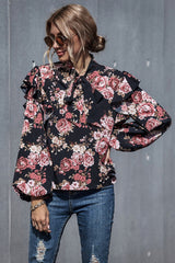 Printed Puff Sleeve Bow Shirt