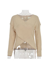 Front Cross Solid Color Long Sleeve Sweater