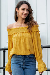 Off-shoulder Ruffled-Sleeve Loose Shirt