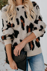 Leopard Round Neck Pullover Sweater