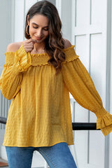 Off-shoulder Ruffled-Sleeve Loose Shirt