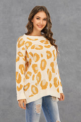 Round Collar Leopard Knitted Sweater