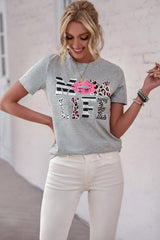 Letter Lip Print Round Neck T-Shirt