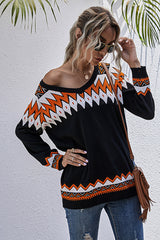 Loose Contrast Color Pullover V-neck Sweater
