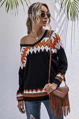 Loose Contrast Color Pullover V-neck Sweater