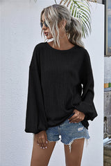 Round Neck Lantern Sleeve Casual Knitted Top