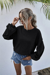 Round Neck Lantern Sleeve Casual Knitted Top