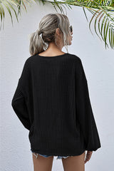 Round Neck Lantern Sleeve Casual Knitted Top