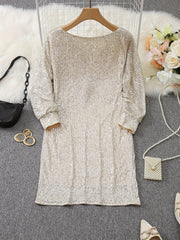 Party Wear V Neck Long Sleeve Contrast Sequin Dress