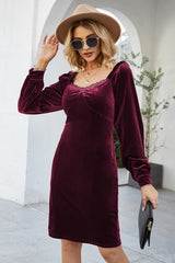 Slim Long-Sleeved Velour Sheath Dress