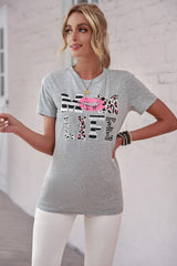 Letter Lip Print Round Neck T-Shirt