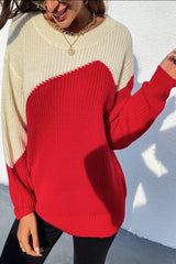 Round Neck Contrast Patchwork Pullover