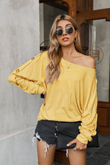 Off Shoulder Button Solid T-shirt