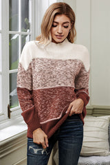 Contrast Stitching High-collar Knitted Sweater