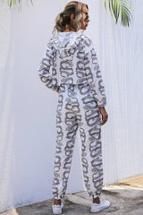 Chinese Style Printed Hooded Sweatshirt Suit