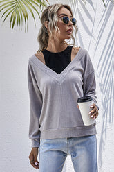 Faux Two-piece Stitching Solid Color Knitted Sweater