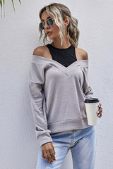 Faux Two-piece Stitching Solid Color Knitted Sweater