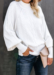 Mid-high Neck Cable Knit Pullover Sweater