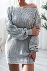 Long-sleeved One-piece collar Loose Knit Sweater Dress