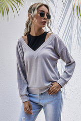 Faux Two-piece Stitching Solid Color Knitted Sweater