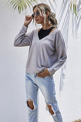 Faux Two-piece Stitching Solid Color Knitted Sweater