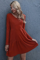 Loose V-neck Long Sleeve Dress
