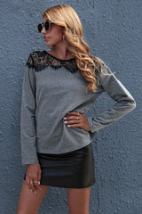Round Neck Lace Hollow Out Knitted Top