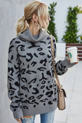 Loose Leopard Print Turn-Down Collar Sweater