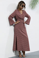 Printed Slim Slit Long Sleeve Dress