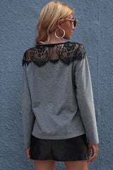Round Neck Lace Hollow Out Knitted Top
