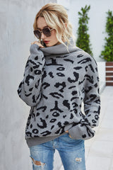 Loose Leopard Print Turn-Down Collar Sweater