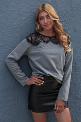 Round Neck Lace Hollow Out Knitted Top