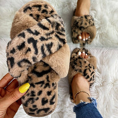 Faux Fur Leopard Furry Slippers