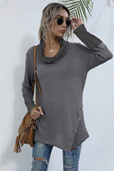 Mid-length Pile Collar Long-sleeved Solid-color Top