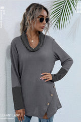 Mid-length Pile Collar Long-sleeved Solid-color Top