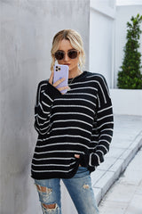 Round Collar Stripe Patchwork Pullover