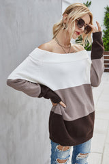 Off The Shoulder Color Block Sweater