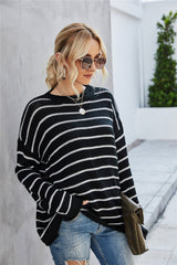 Round Collar Stripe Patchwork Pullover