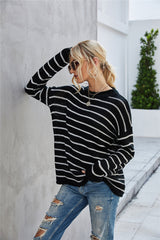 Round Collar Stripe Patchwork Pullover