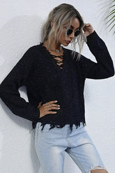 Long Sleeve Knit Loose V-neck Sweater