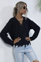 Long Sleeve Knit Loose V-neck Sweater