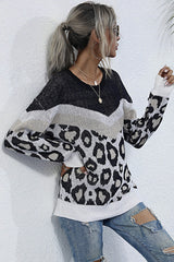 Leopard Print Stitching Long-sleeved Sweater