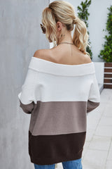 Off The Shoulder Color Block Sweater
