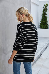 Round Collar Stripe Patchwork Pullover