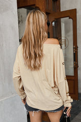 Off Shoulder Button Solid T-shirt