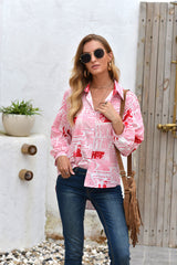 Letter Printed Long-Sleeved Button Shirt