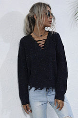 Long Sleeve Knit Loose V-neck Sweater