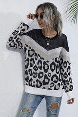 Leopard Print Stitching Long-sleeved Sweater