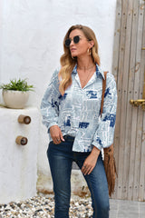 Letter Printed Long-Sleeved Button Shirt